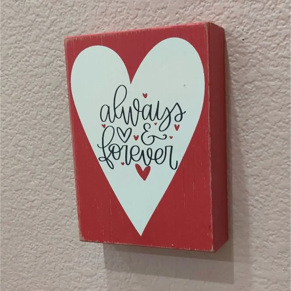 Always and Forever Red Wooden Valentine's Day Heart Love Wall Tabletop Decor